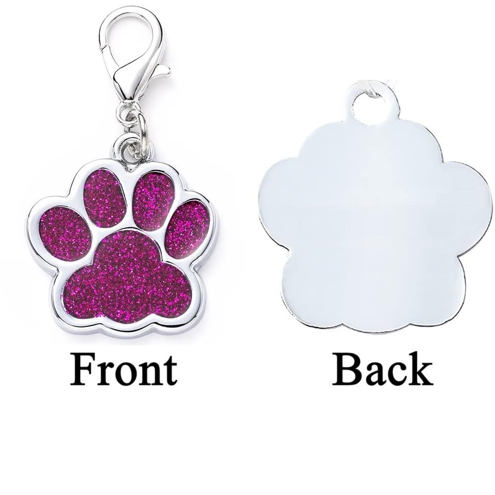 Personalized Dog/Cat Cute Paw Pet ID Tag with Unique Laser Engraving Name and Phone Number for Pet Collar or Key Chain (Pink)