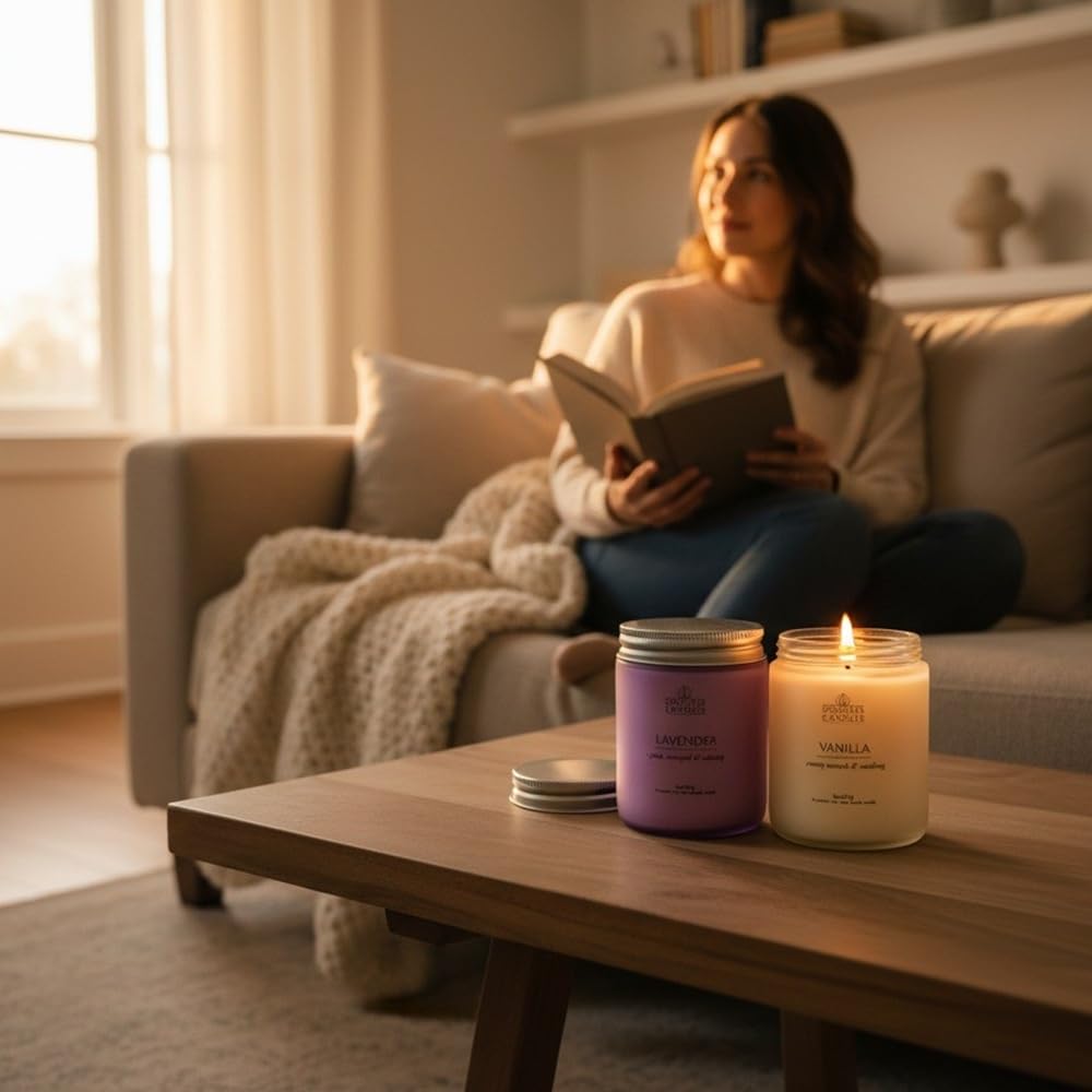 Aromatic Candles Two Pack - 2 x 8 oz Lavender & Vanilla in a Gift Pack, Classic Candle Set for Men and Women by Spotless Leopard