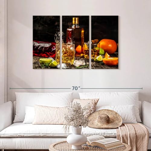 ElephantStock - Citrus Whiskey And Cigar Wall Art - Horizontal Multi Panel Canvas - 3 Piece Living Room Wall Decor - Photography Food And Drink Multi Piece Wall Art - Brown And Gray Decor - 45" x 28" - size: 45L" x 28W"