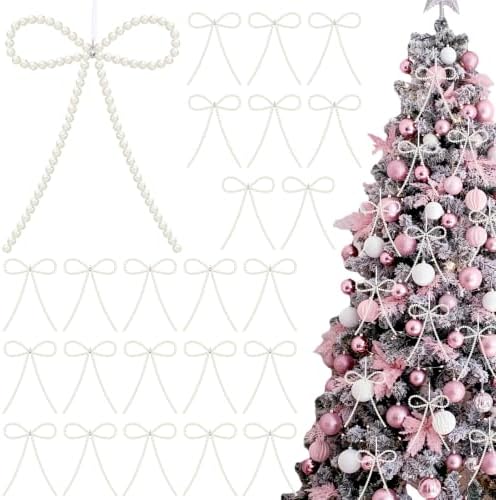 24 Pcs White Pearl Bow Ornaments for Christmas Tree Toppers Decor