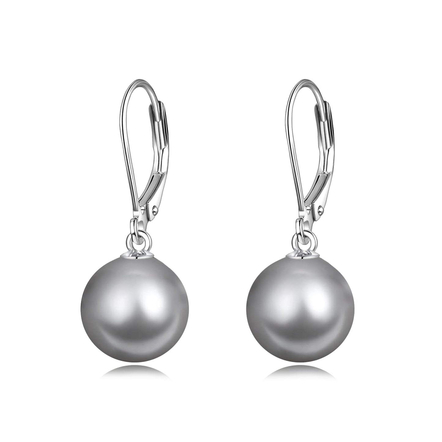 925 Sterling Silver Grey Pearl Leverback Earrings Dangle Drop Jewelry Gifts for Women (Black Pearl-A)
