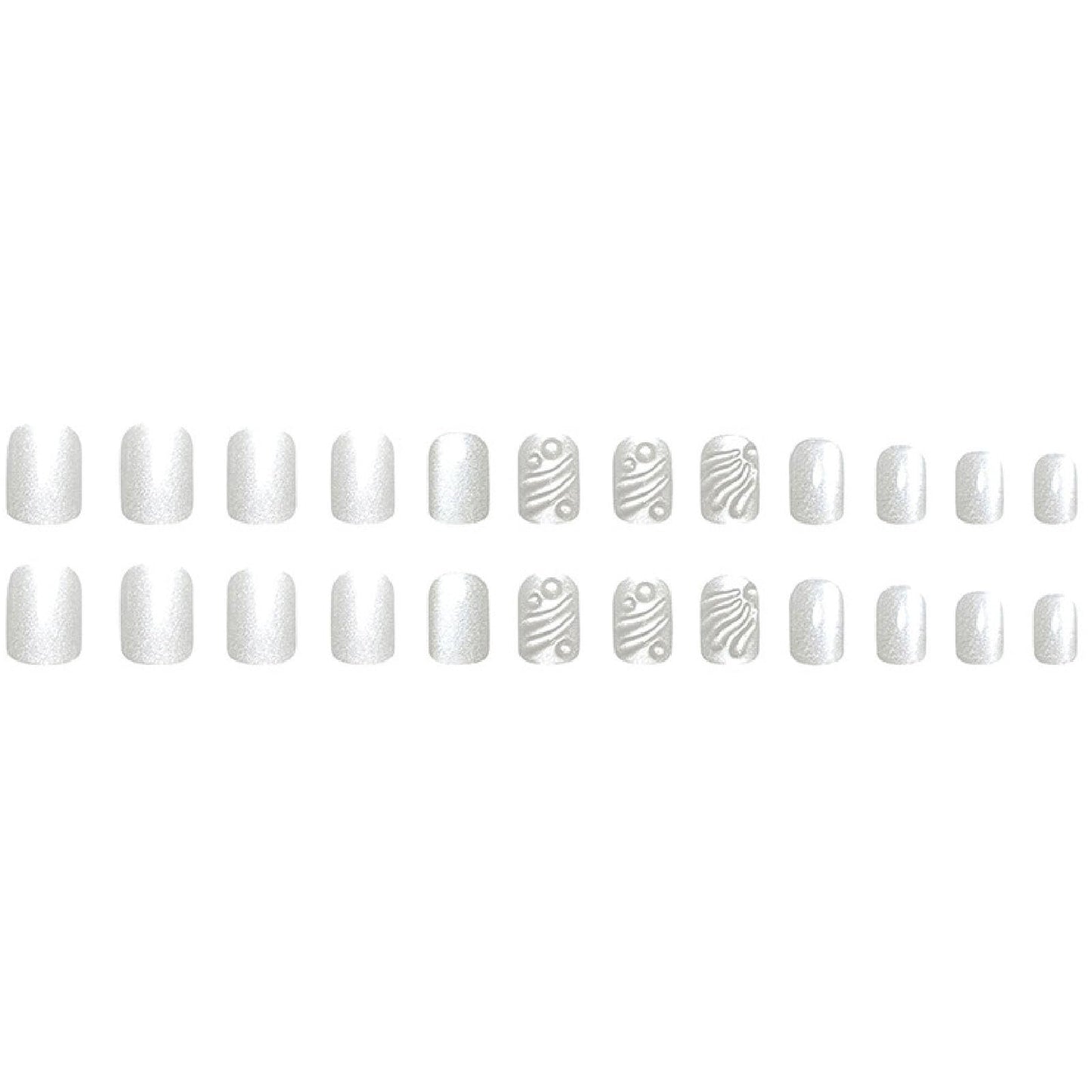 Cat Eye Press on Nails Short Square Fake Nails with 3D Ripple Designs Nails Press ons White Glue on Nails Simple Stick on Nails for Women 24Pcs