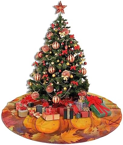 Fall Pumpkins Maple Thanksgiving Christmas Tree Skirts 36", Xmas Tree Cloth Mats Trees Skirts for Decor Gift, Home Decoration