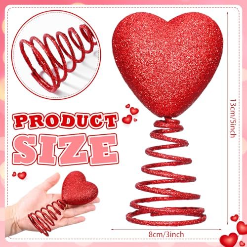 5 Inch Mini Valentine Day Tree Topper Glitter Hearts Tree Topper for Mini Trees Heart Decorations for Valentine's Day Party Holiday Ornament Home Decoration