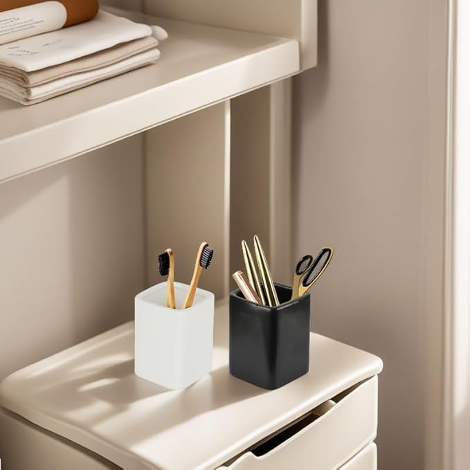 Black Toothbrush Toothpaste Holders Organizer Bathroom Accessories Storage Toothbrush Cup Stand Vanity Organizer