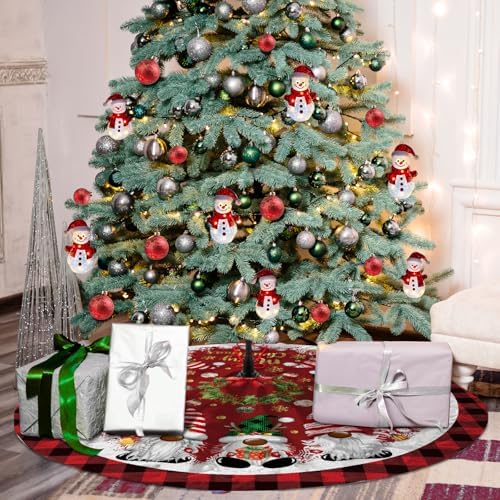 Christmas Tree Skirt, Gnomes Tree Skirts 48 Inch, Christmas Trees Decoration, Xmas Decor Mat for Indoor Outdoor, Xmas Skirts, Gnomes Holiday Decoration