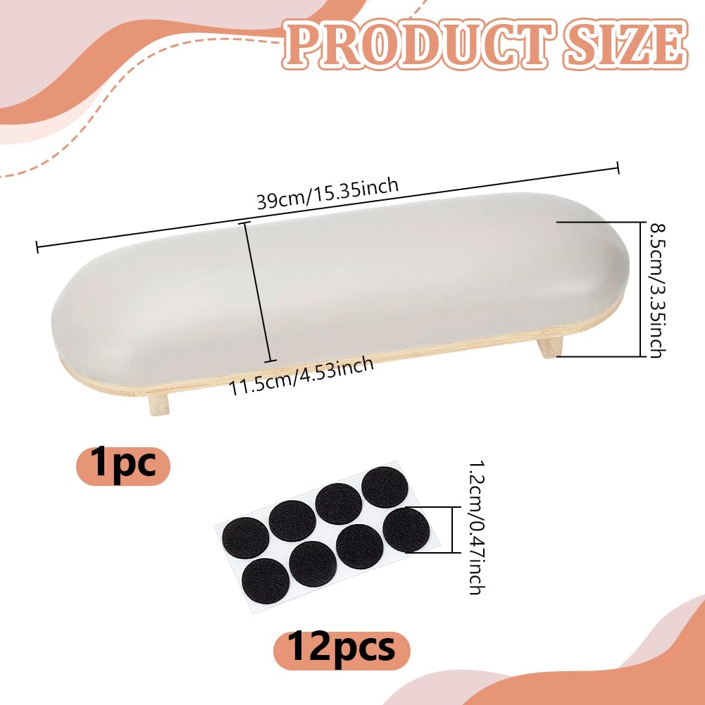 AHANDMAKER 1Pc Nail Arm Rest, Cleanable Imitation Leather Manicure Hand Rest Pillow Solid Wooden Base Nail Cushion Hand Holder Stand for Manicure Salon Use Acrylic Nails Supplies, Tan