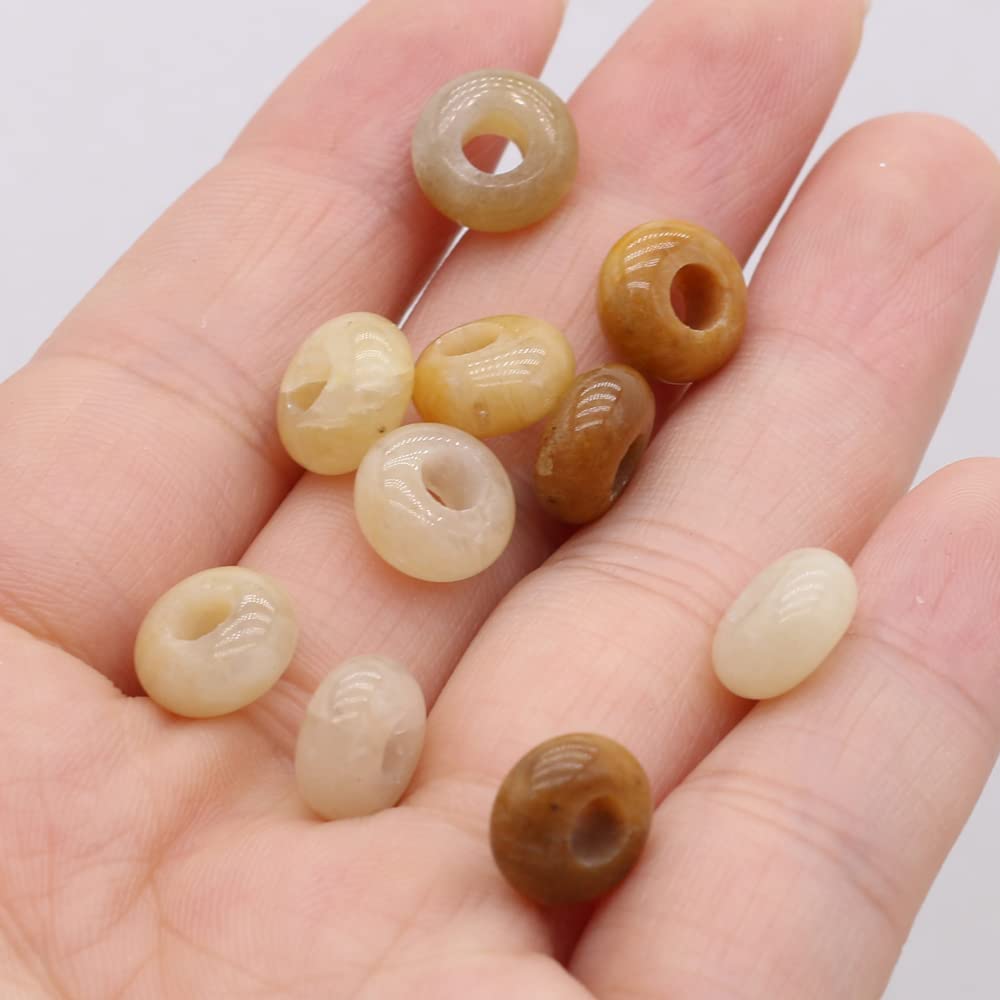 50pcs Natural Semi-Precious Stone Large Hole Loose Beads Abacus Shape Fashionable Opal Amethyst Unakite Rose Quartz Charm Beads for Making Necklace Bracelet