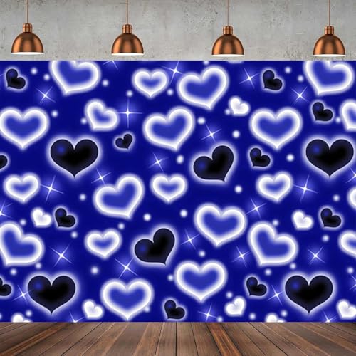 Blue Heart Early 90s Backdrop Blue Heart Old School 90s Valentine's Day Birthday Party Backdrop Graduation Party Photo Backdrop Happy Birthday Background 7x5ft - size: purple