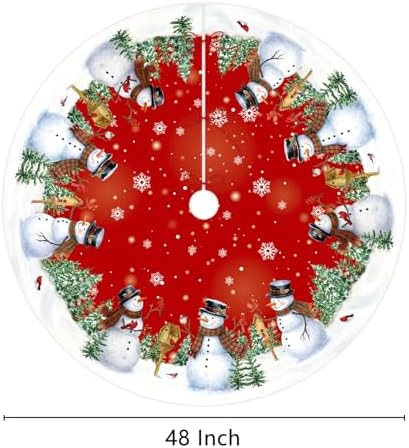 Christmas Tree Skirt 48 Inch Snowman Snowflake Xmas Home Party Decor