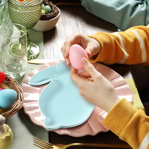 Jinei 4 Pcs Easter Bunny Shaped Plates Ceramic Serving Candy Dishes Rabbit Dinner Tray Salad Dessert Appetizer Plates Dinnerware for Easter Party Spring Garden Tea Party Supplies((Blue) - color: Blue