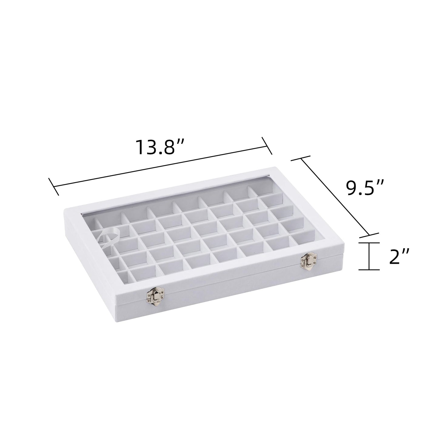 Frebeauty 40 Grid Jewelry Tray,Adjustable Earring Holder Organizer with Glass Lid,Velvet Drawer Jewelry Organizer for Rings,Studs,13.8 x 9.5 x 2 Inches Jewelry Display Box,Gift for Women(White)