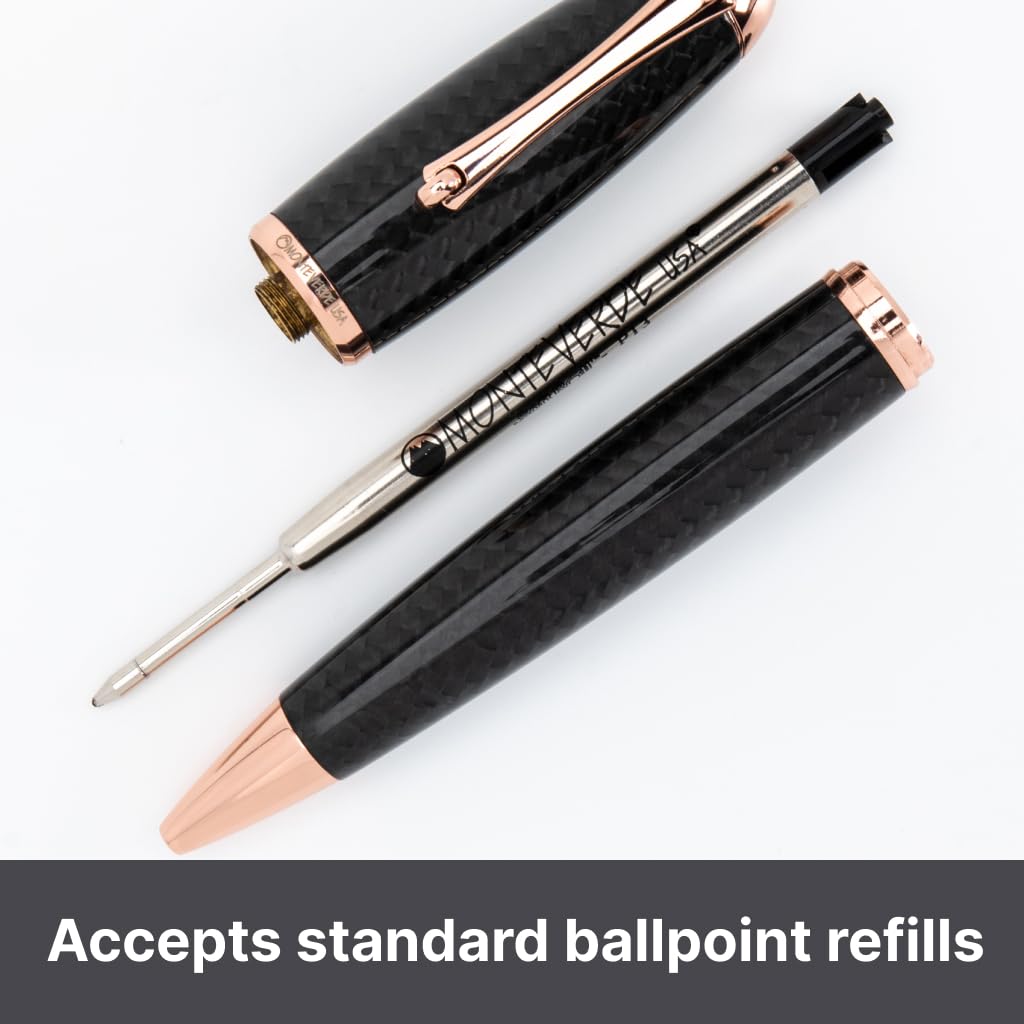 Monteverde USA Super Mega Carbon Fiber Ballpoint Pen - 18K Rose Gold Plated Trim - Luxurious Carbon Fiber Pen - Refillable Parker-Style - Durable and Elegant