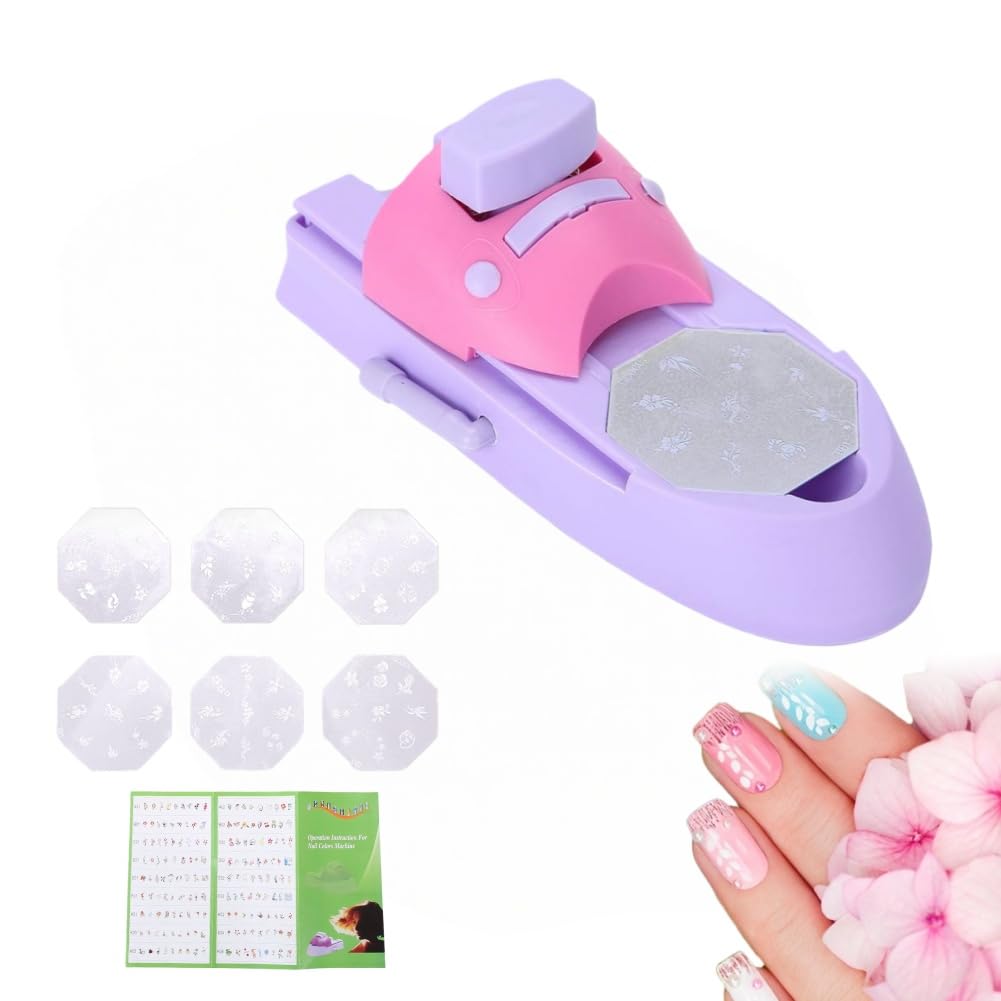 Professional Nail Art DIY Pattern Printing Machine Stamper Nail Printer Manicure Tools Plastic Durable Odorless for Salon Home Use 19.3 x 8.3 x 7cm 6 Templates