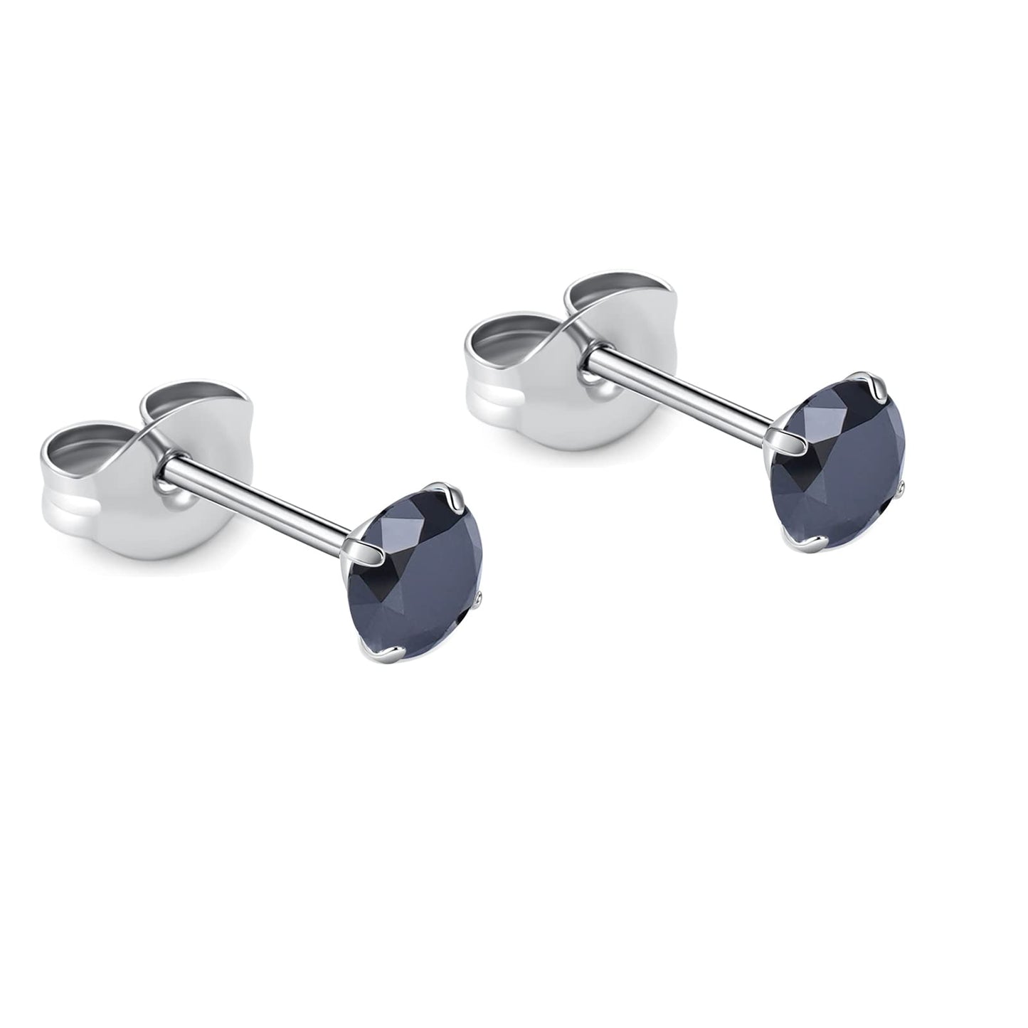 1 Pair Implant Grade Titanium Stud Earrings Set Hypoallergenic 3mm 4mm 5mm 6mm Cubic Zirconia G23 Titanium Earring Studs for Women Men for Sensitive Ear (4mm black)