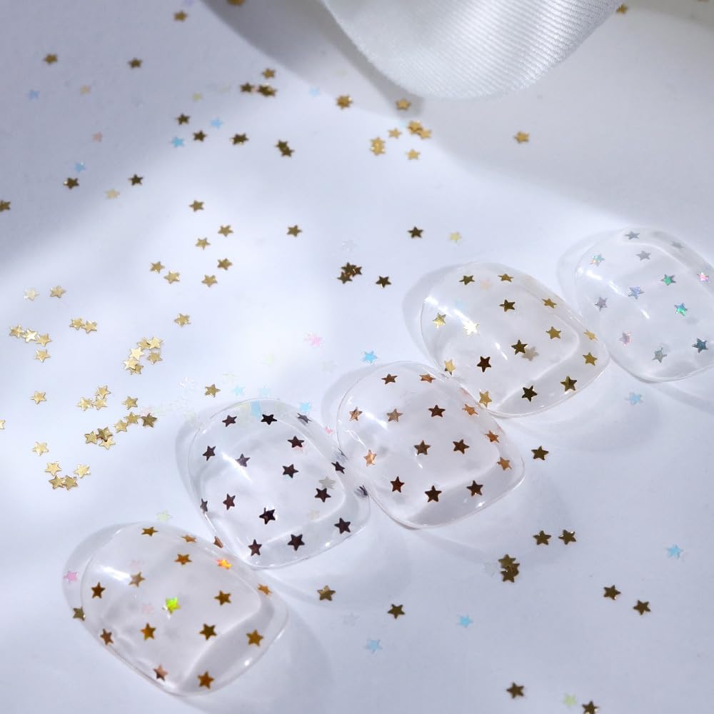 1 Box 6 Color Holographic Tiny Star Nail Glitter Laser Gold Nail Sequins 3D Laser Silver Nail Flakes Sparkly Glitter Flakes Shiny Nail Glitter Champagne Nail Sequins Glitter for Nails Art 6 Grids