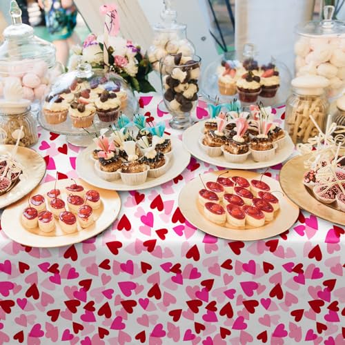 Valentine's Love 3-Pack Tablecloths: Waterproof & Disposable Plastic Covers, 54x108", Romantic Heart-Themed Decorations for Memorable Party Tables - style: heart