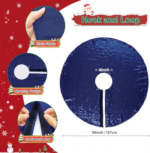 Poise3EHome Blue Christmas Tree Skirt, 50 Inch Sequin Tree Skirt