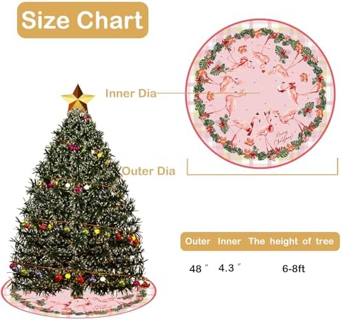 Flamingo Christmas Tree Skirt Pink Tropical Xmas Tree Mat Flamingo Holiday Ornaments for Home Seasonal Festive Christmas Party Decor