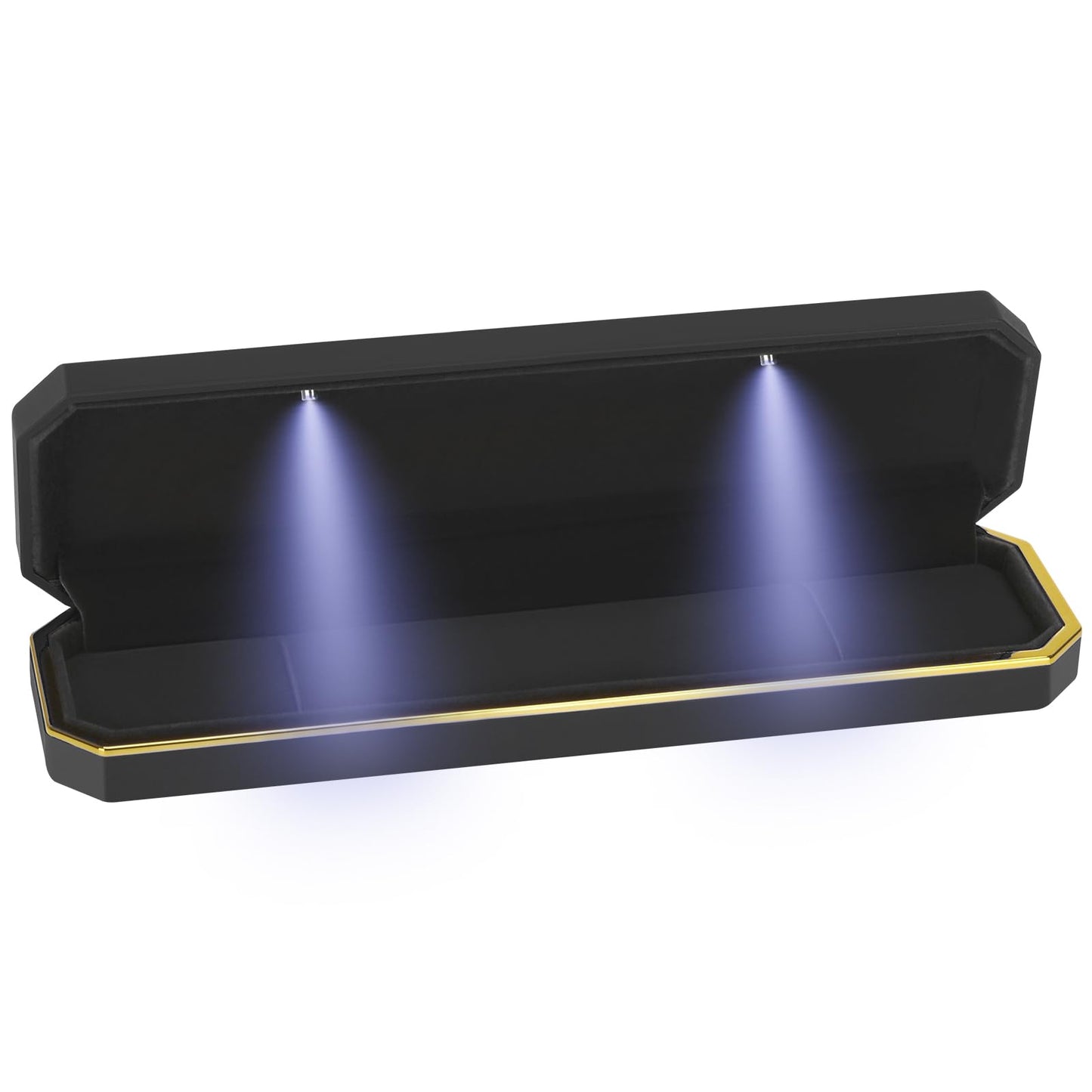Luxury LED Necklace Long Chain Gift Box with LED Light, Velvet Jewelry Box Storage Case Organizer Holder (Black)
