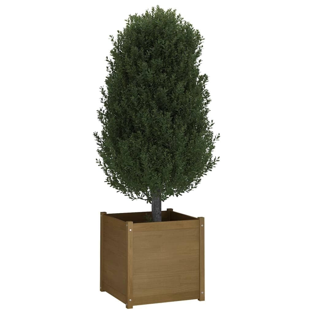Keeushr Honey Brown Solid Pine Wood Large Durable Garden Planter, Rustic Outdoor Planter Box for Flowers Vegetables Herbs, Sturdy Assembled for Patio Balcony Garden Decor, 1 Piece