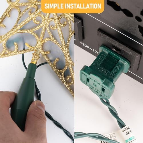 Dazzle Bright 11'' Star Tree Topper, Glitter Christmas Tree Top with 10 Lights, Xmas Tree Decoration (Gold)