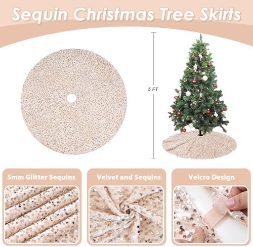 Glitter Christmas Tree Skirt 36 Inches: Champagne Gold Small Sequin Tree Skirt Cover for New Years Party
