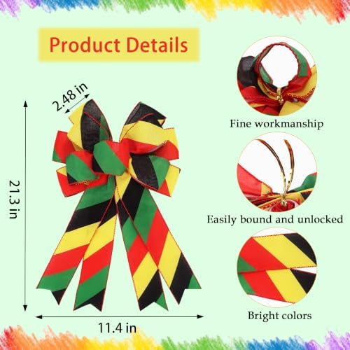 2PCS Large Black History Month Juneteenth Wreath Bows for Front Door Decor