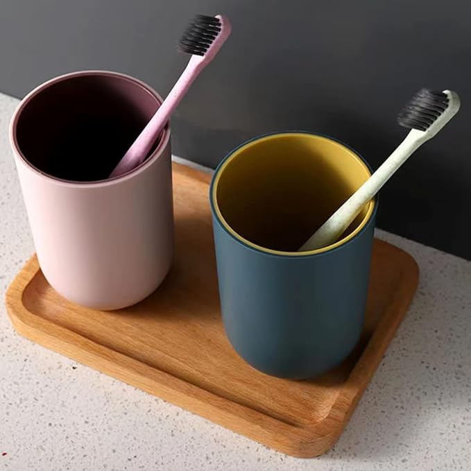 Unbreakable Reusable Drinking Cups Set of 2 Colors, Plastic Toothbrush Cup Tumblers 300 ml/10.5 oz, Dishwasher Safe (Light pink & Navy blue)