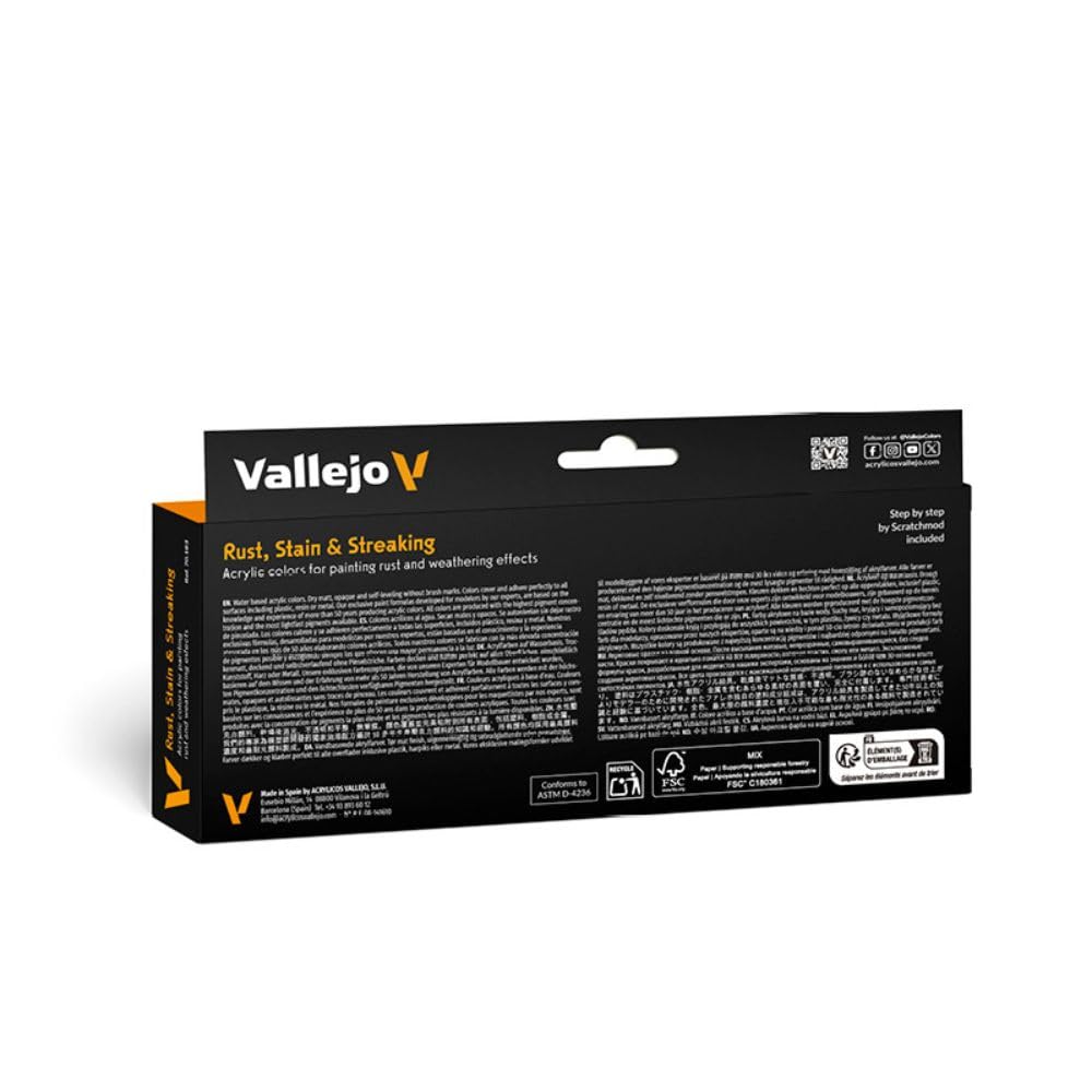 Vallejo - Model Color Effects Rust, Stains & Streaking Set | Modeling Acrylic Paints | 8 Bottles x 18 ml (0.60 fl.oz.)