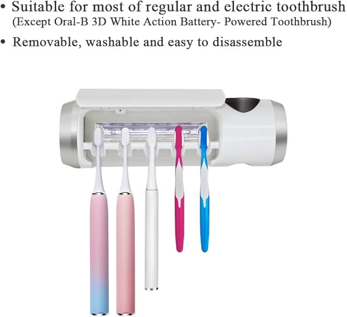 SARMOCARE Toothbrush Holder Cleaner with Fan Drying & 6min Timing Function, 5 Toothbrush Slots, Rechargeable Bathroom Wall Mounted Fit Sonic and Manual Toothbrushes