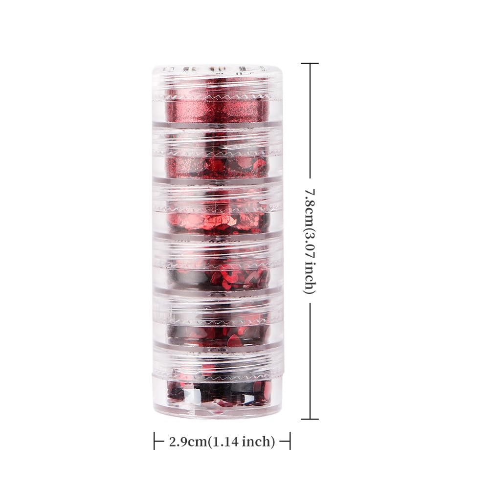 LPOODDNU Valentines Nail Art Glitters Red Nail Sequins Valentine’s Day Nail Art Decorations 3D Heart Shape Nail Decals Romantic Red Glitters Flakes for Nails Supply DIY Craft Accessories, 6 Grids