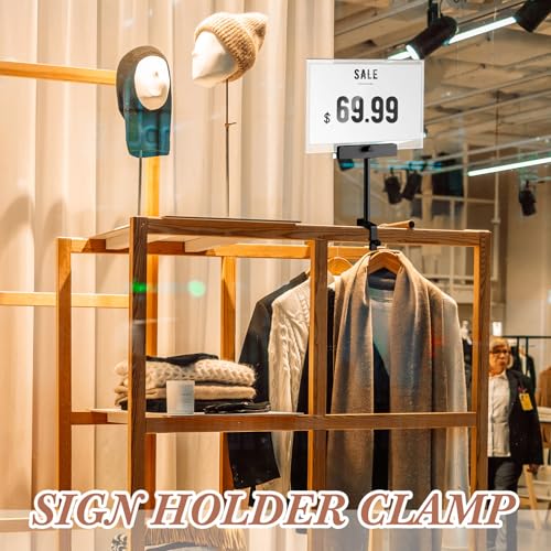 FoldTier 6 Set 5.5 x 7 Inch Clothing Rack Sign Holder Aluminum Alloy Retail Sign Holder with Clamp Acrylic Frame for Retail Stores Price Card Display(Black) - color: Black