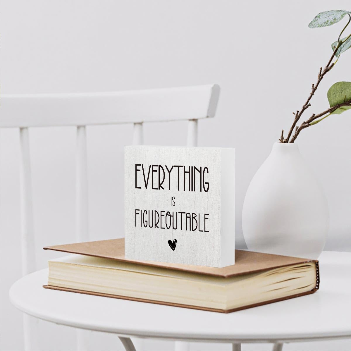 mmiishe Everything Is Figureoutable Wooden Box Sign Decorative Inspirational Farmhouse Wood Box Sign Home Office Decor Motivational Gift Rustic Square Desk Decor Sign for Shelf 5 x 5 Inches