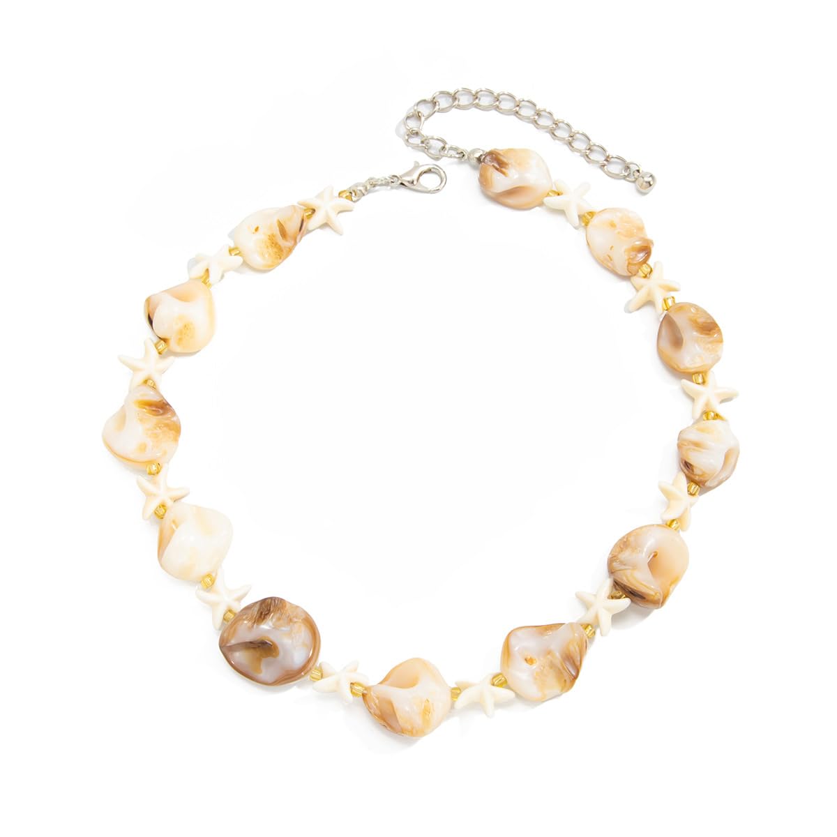 VKLSEPW Starfish Shell Chip Choker Necklace For Women Coastal Beach Vacation Irregular Shell Collar Necklace Gold Tone Ocean Jewelry Two Colors (White)
