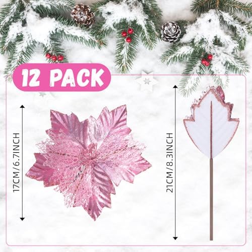 Syhood 13 Pcs Christmas Bow Tree Topper Set Pink