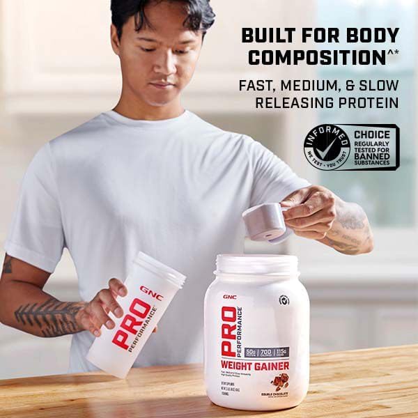 GNC Pro Performance Weight Gainer Protein Powder, 50g Protein, High Calorie, 700 Calories, Supports Mass and Muscle Recovery, MCT, BCAA, 3rd Party Tested, Double Chocolate, 6 Servings, 2.5 lbs
