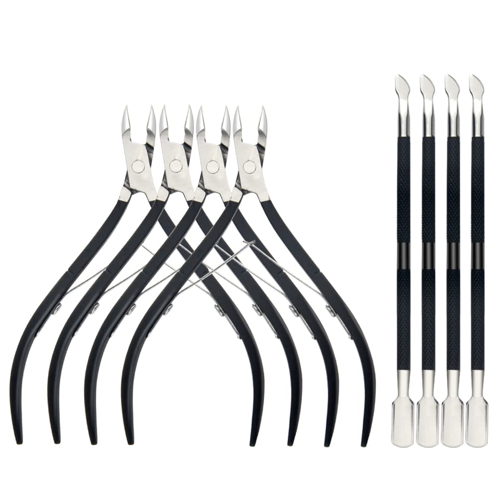 XINMEIWEN 8Pieces Cuticle Trimmer Cuticle Nipper Cuticle Remover Cuticle Cutter with Cuticle Pusher Stainless Steel Cuticle Cutter Clipper Nail Tools for Fingernails and Toenails (Black)