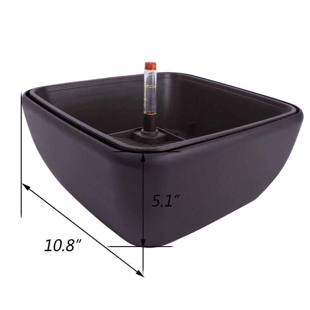 Vencer 10.8 Inch Plastic Square Self Watering Planter,Water Indicator,Modern Decorative Planter Pot for All House Plants Flowers,Herbs,Vegetables,Tropical,Coffee,VF-049C