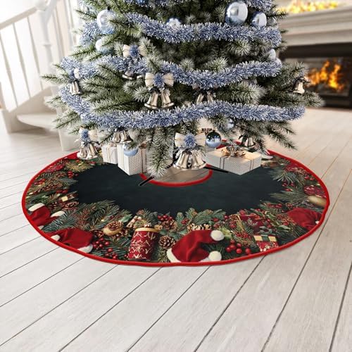 Santa Claus Patterns Tree Skirt 36 Inch Christmas Tree Skirt by Leo Walker Xmas Tree Carpet for Fall Home Display Glitter Sequins Halloween Tree Cover for Santa Tabletop Tree Decorations