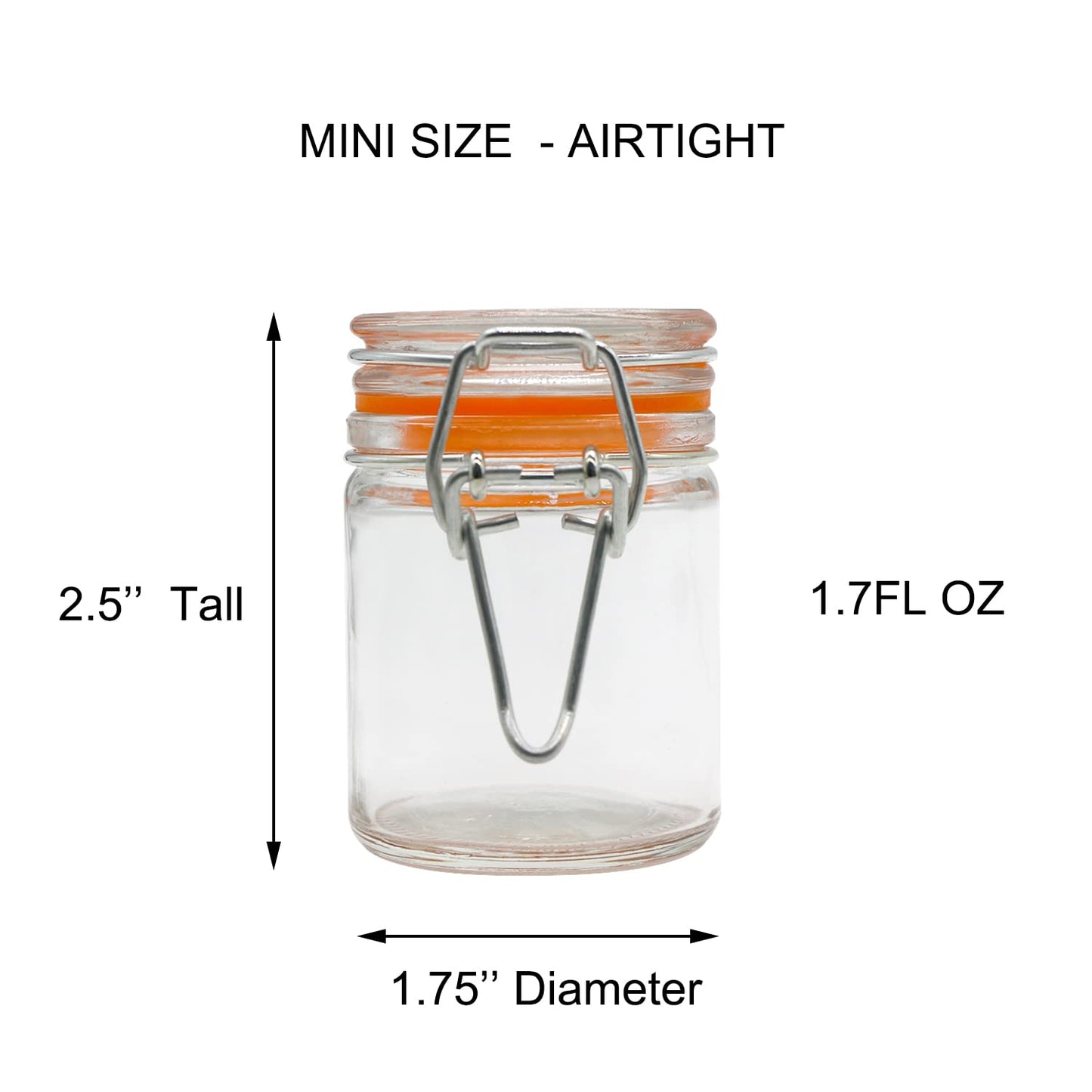 Homelike Style 1.7 oz Mini Glass Spice Jars with Labels, Small Stash Jars with Airtight Hinged Lid, 12 Pack Empty Spice Bottles with Rubber Gasket for Herb Tea Seasoning Storage