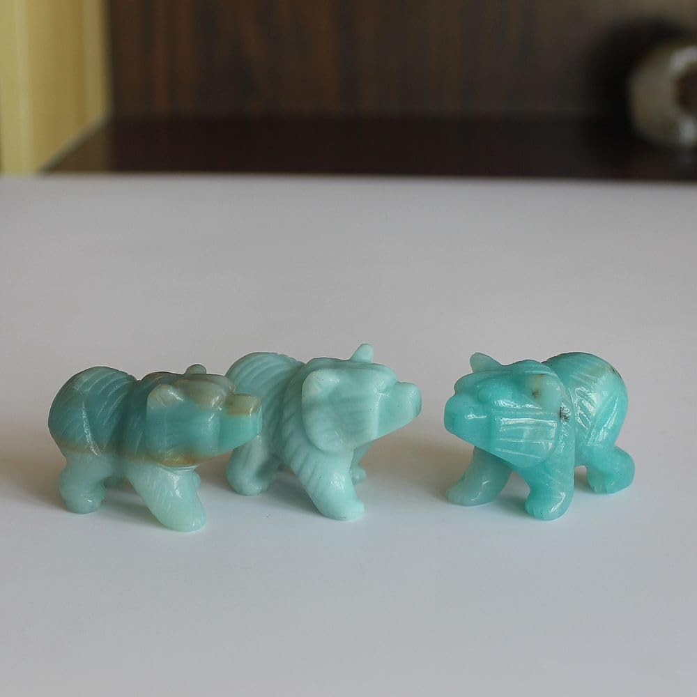 HLbshi Hand Carved Mixed Gemstone Crystal Bear Figurine Animal Carving Statue Home Decor 1.5'' (Amazonite)
