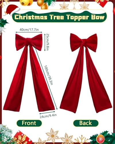 Piemow Christmas Tree Topper Bows, 19" x 40" Large Wine Red Velvet Bows