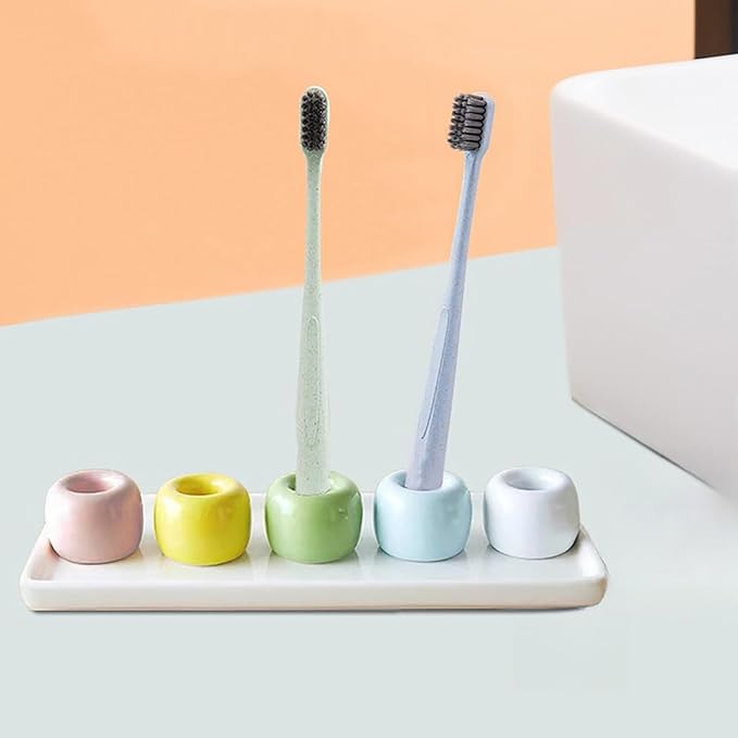 3PCS Ceramic Toothbrush Holder, Mini Tooth Brush Stand Portable Bathroom Accessories Organizer Makeup Tool Holder (Style B)