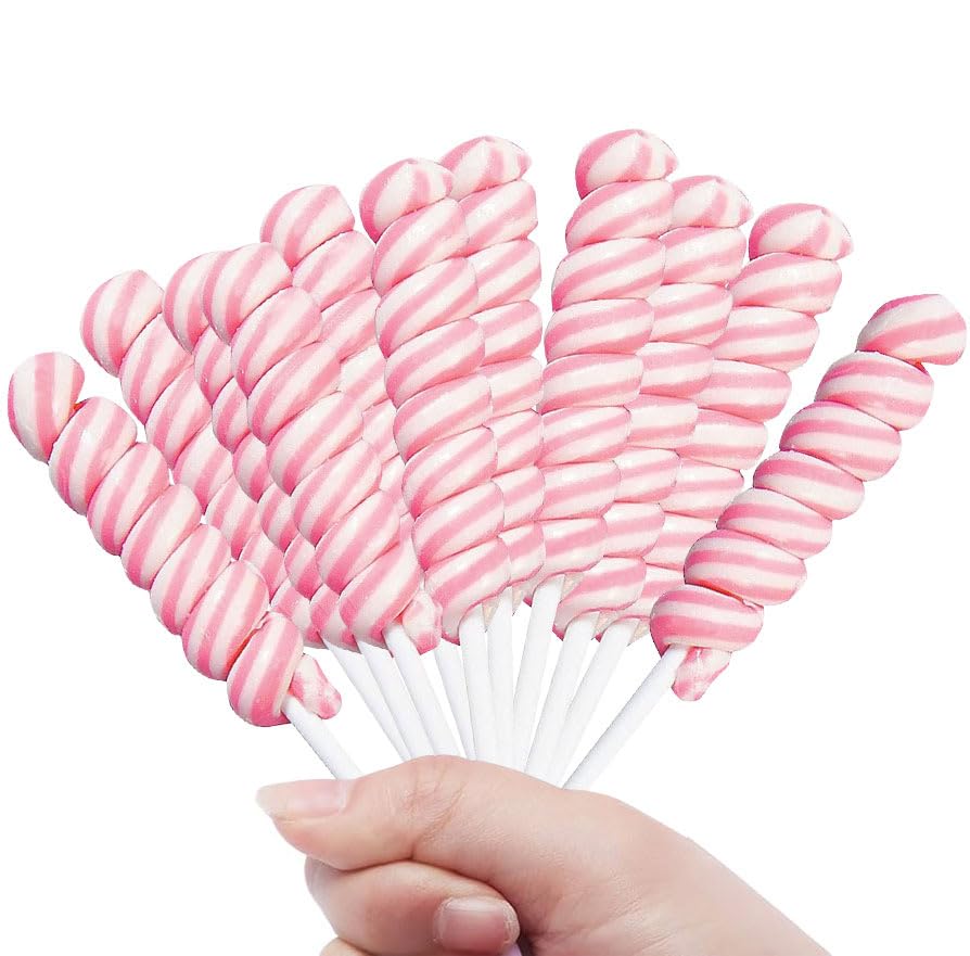 Pink Twisty Lollipops - 24 Unicorn Suckers Individually Wrapped Bulk - Baby Shower Candy - Gender Reveal - Candy Buffet - Girl Birthday Party Favors
