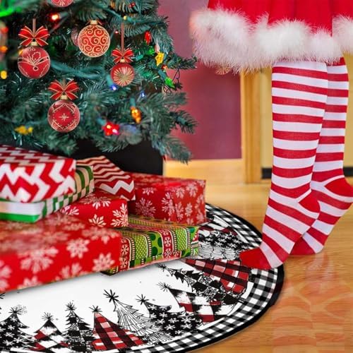 Christmas Tree Skirt 48inch Black Buffalo Plaid Farmhouse Decor