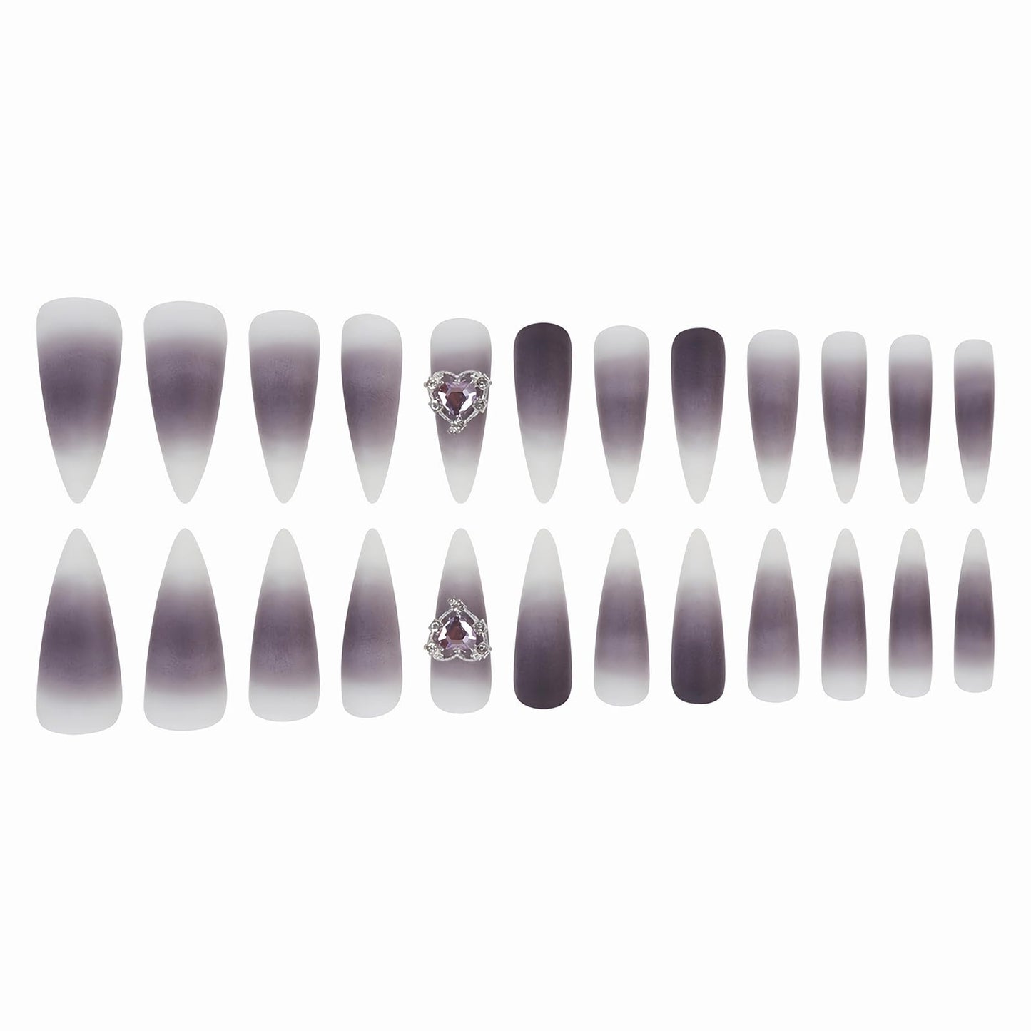 MISUD Press on Nails - Long Stiletto Glue on Nails with Goth Purple Black, Acrylic Rhinestone Design 24 pcs
