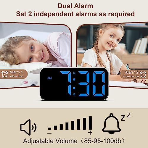 Topski Loud Alarm Clocks for Bedrooms Heavy Sleepers, Digital Bedside Clock with Night Light, Large Display, Dual Alarm, Snooze, Dimmable for Kids Teens Boys Girls