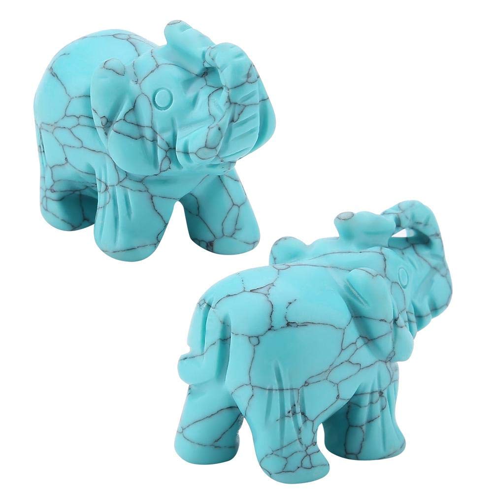 Walfront 1.5inch Elephant Decor, Stone Carved Elephant Sculpture Elephant Crystal Figurine Home Decoration Furnishing Article(Turquoise)
