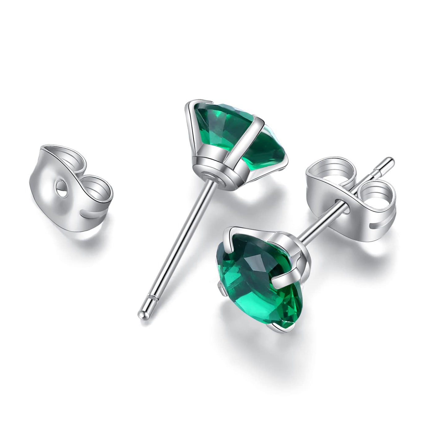 6 Pairs Stud Earrings Set, Hypoallergenic Cubic Zirconia Earrings 316L Stainless Steel CZ Earrings 3-8mm (Emerald CZ)